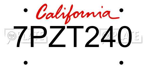 7PZT240 California License Plate