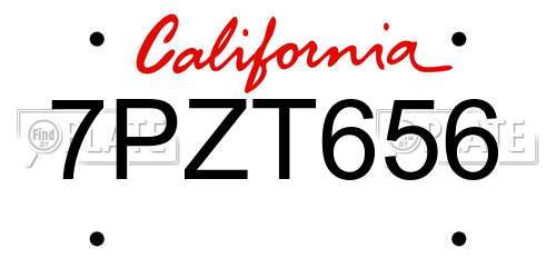 7PZT656 California License Plate