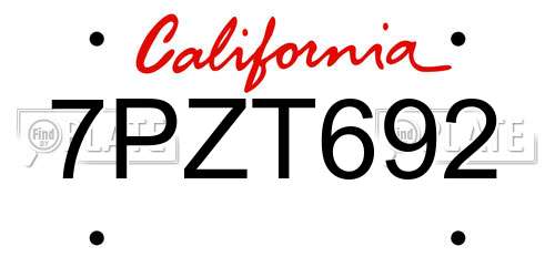 7PZT692 California License Plate