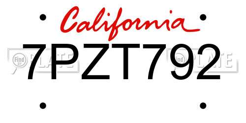 7PZT792 California License Plate