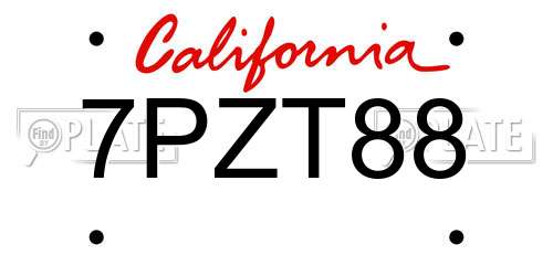7PZT88 California License Plate
