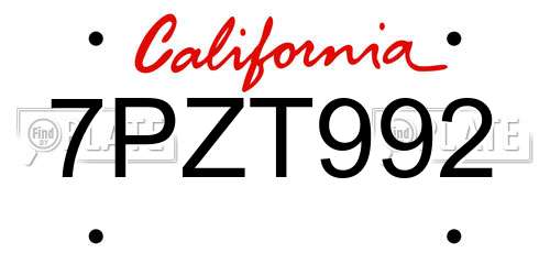 7PZT992 California License Plate