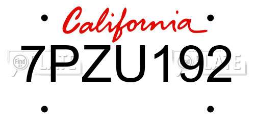 7PZU192 California License Plate