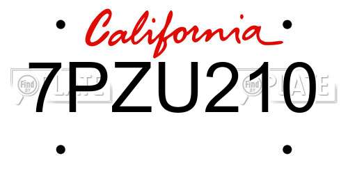 7PZU210 California License Plate