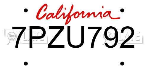 7PZU792 California License Plate