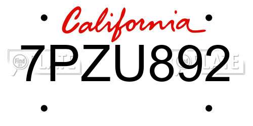 7PZU892 California License Plate