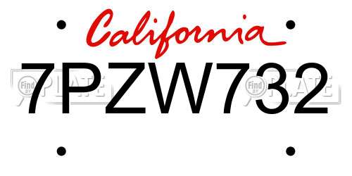 7PZW732 California License Plate