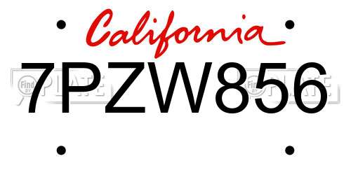 7PZW856 California License Plate