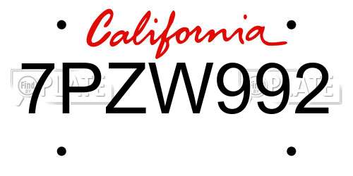 7PZW992 California License Plate