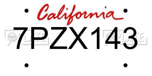 7PZX143 California License Plate