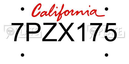 7PZX175 California License Plate