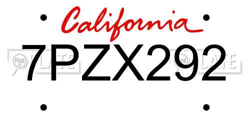 7PZX292 California License Plate