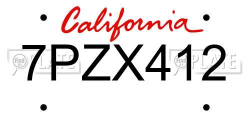 7PZX412 California License Plate