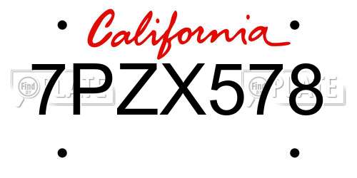 7PZX578 California License Plate