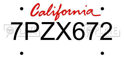 7PZX672 California License Plate