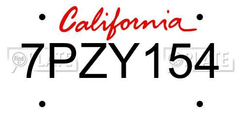 7PZY154 California License Plate