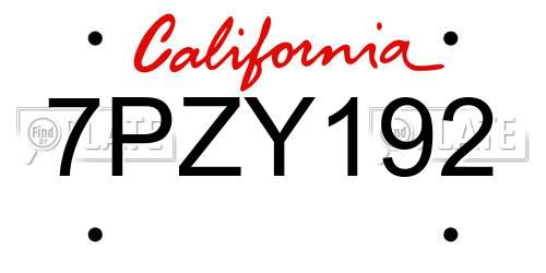 7PZY192 California License Plate