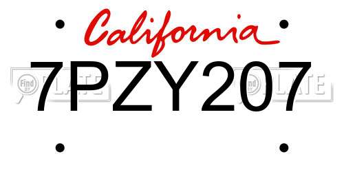 7PZY207 California License Plate