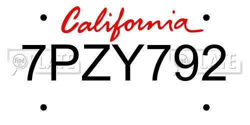 7PZY792 California License Plate