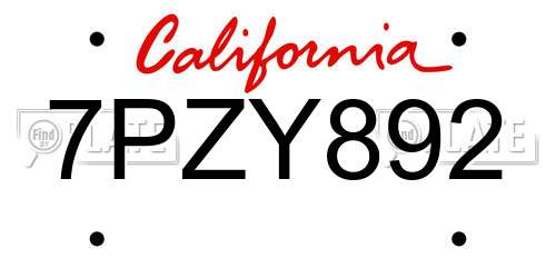 7PZY892 California License Plate