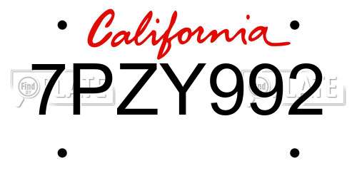 7PZY992 California License Plate