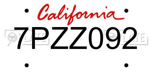 7PZZ092 California License Plate