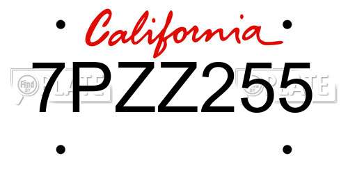 7PZZ255 California License Plate