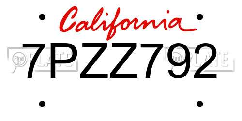 7PZZ792 California License Plate