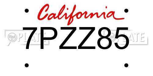 7PZZ85 California License Plate