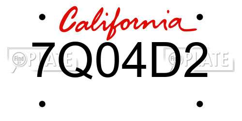 7Q04D2 California License Plate