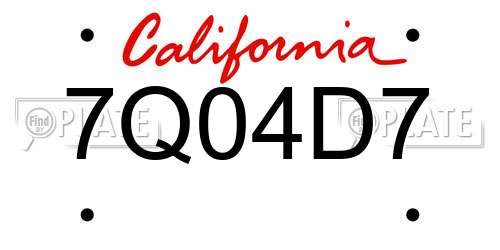 7Q04D7 California License Plate