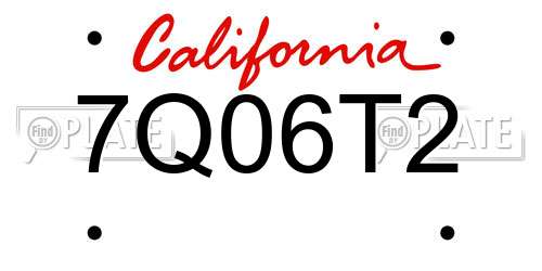 7Q06T2 California License Plate