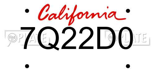 7Q22D0 California License Plate