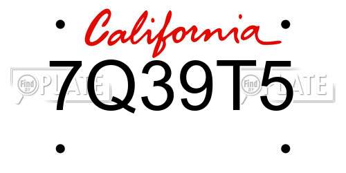 7Q39T5 California License Plate