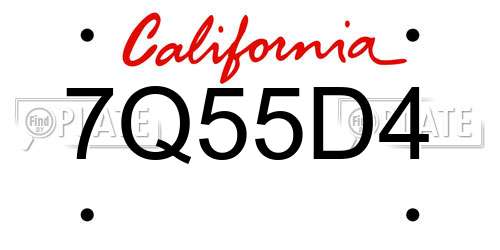 7Q55D4 California License Plate