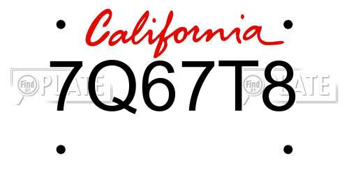 7Q67T8 California License Plate