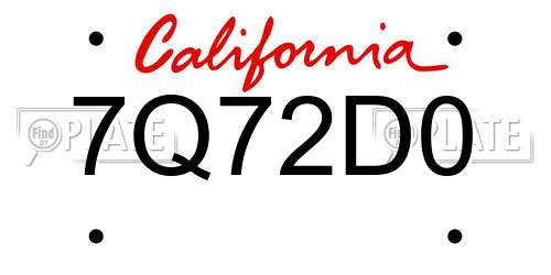7Q72D0 California License Plate