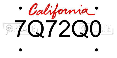 7Q72Q0 California License Plate