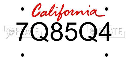 7Q85Q4 California License Plate