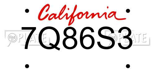 7Q86S3 California License Plate
