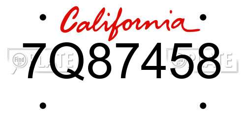 7Q87458 California License Plate