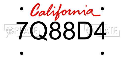 7Q88D4 California License Plate