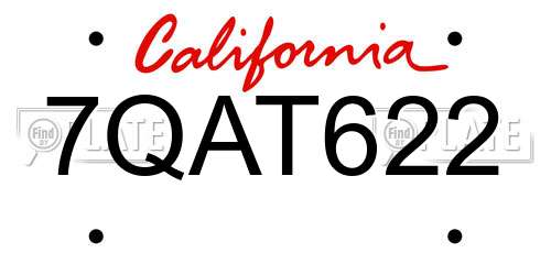 7QAT622 California License Plate