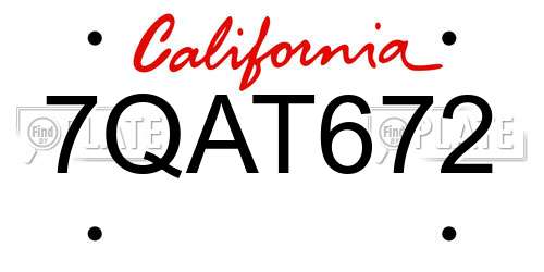 7QAT672 California License Plate