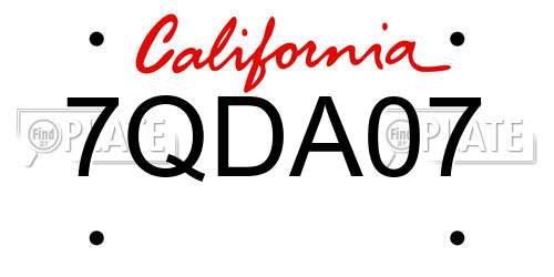 7QDA07 California License Plate