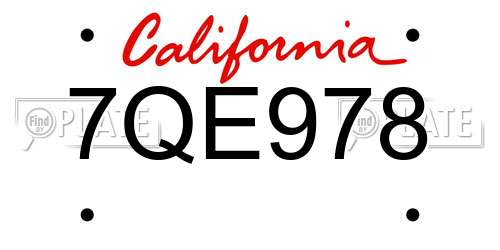 7QE978 California License Plate