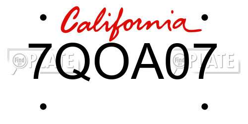 7QOA07 California License Plate