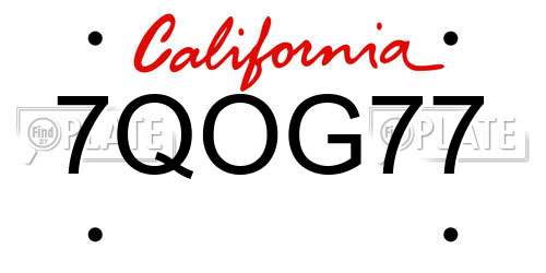 7QOG77 California License Plate