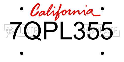 7QPL355 California License Plate