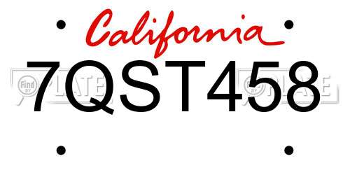 7QST458 California License Plate